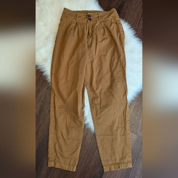 Free people OB720351 pleated front high waisted pegged cropped pants brown 2 - Picture 1 of 5